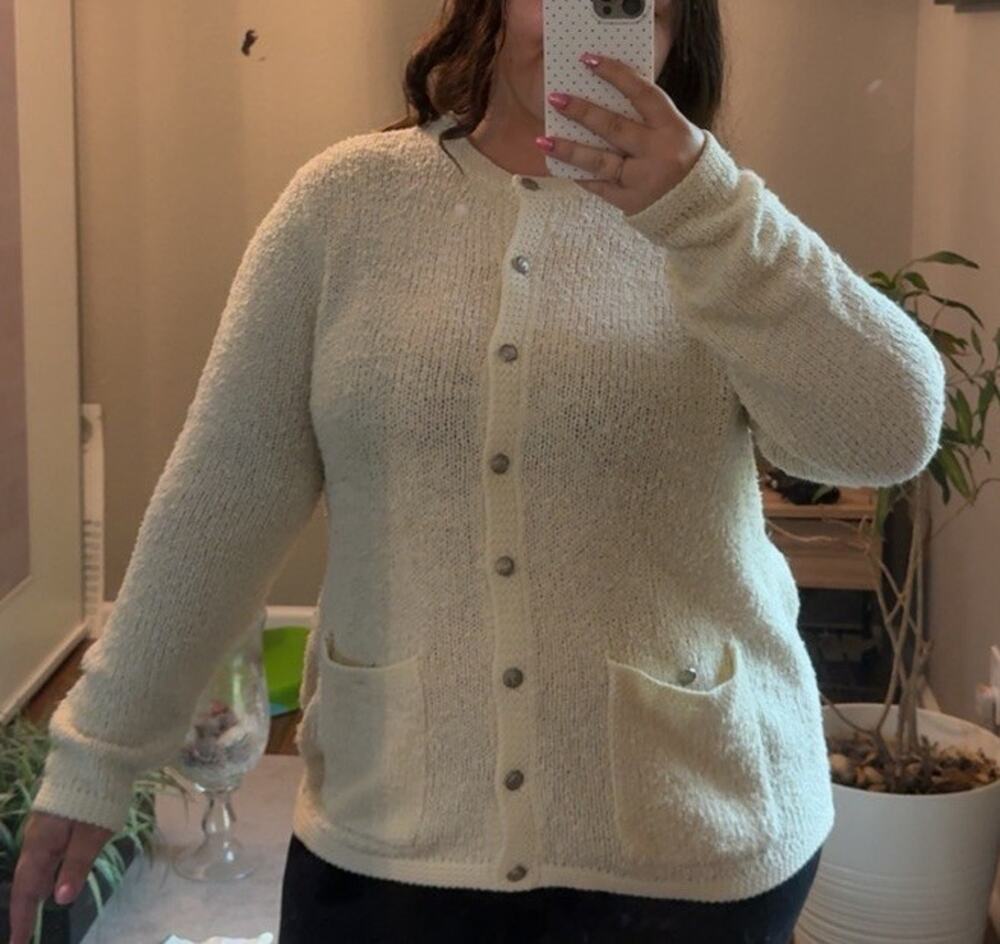 Blair Women’s Cardigan Sweater L Winter White Button Front